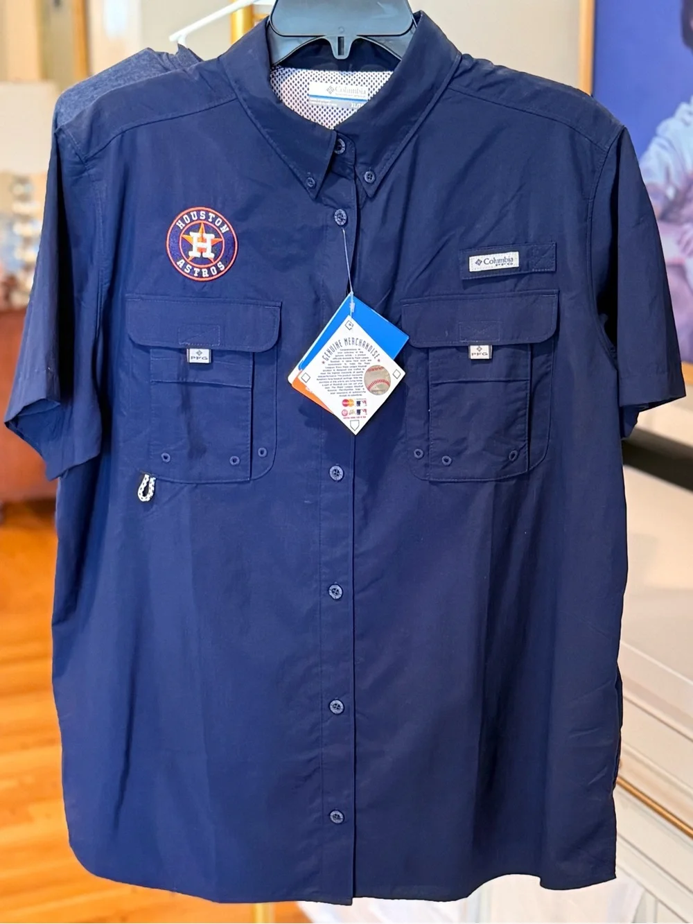 Columbia Houston Astros Women’s Navy Short-Sleeve Button-Up Performance Shirt